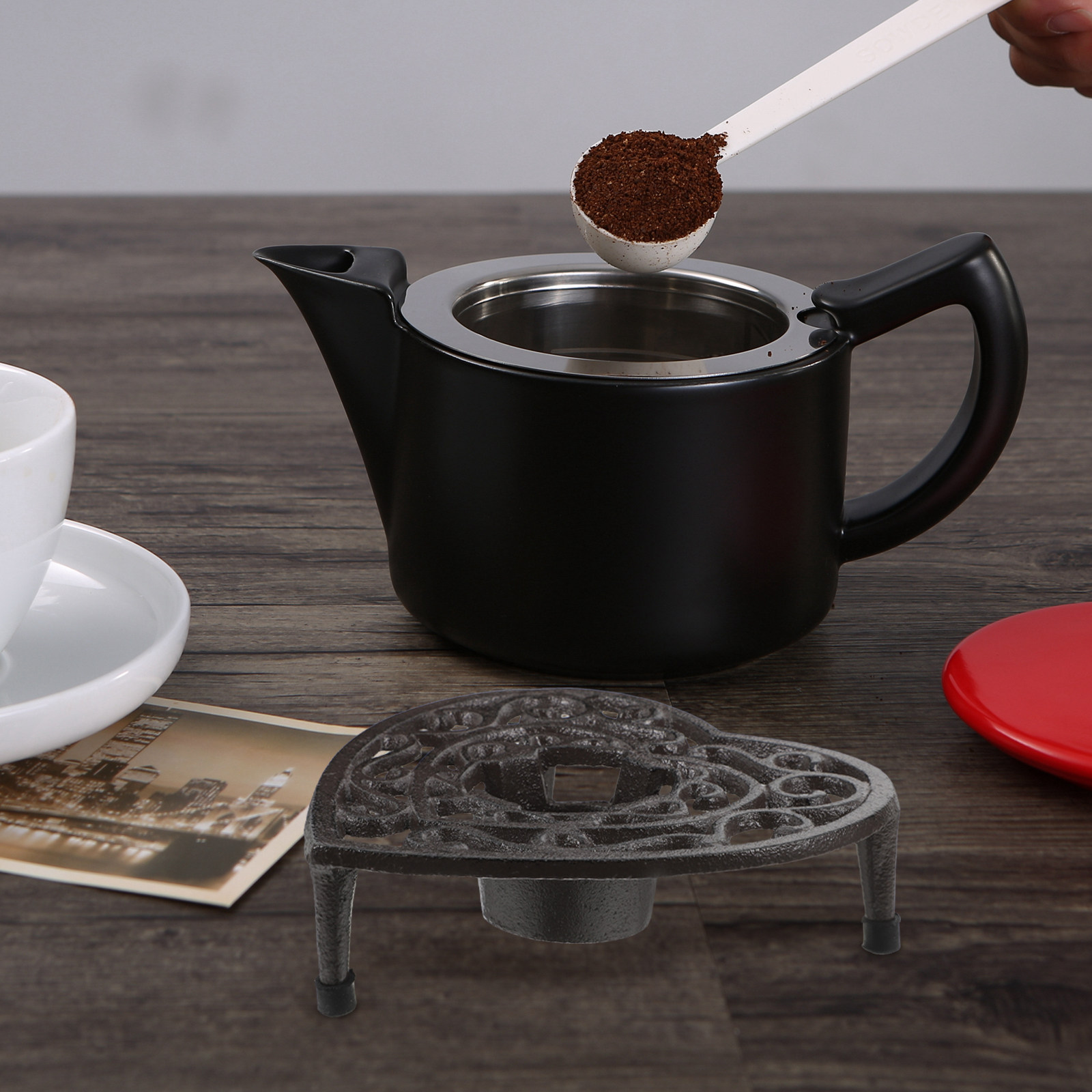 Stylish Cast Iron Teapot Warme - Coffee Tea Stand avis et prix