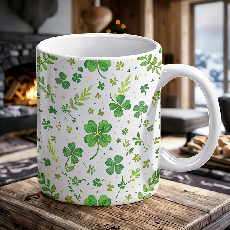 Watercolor green clover all-ov - Coffee Tea Green avis et prix