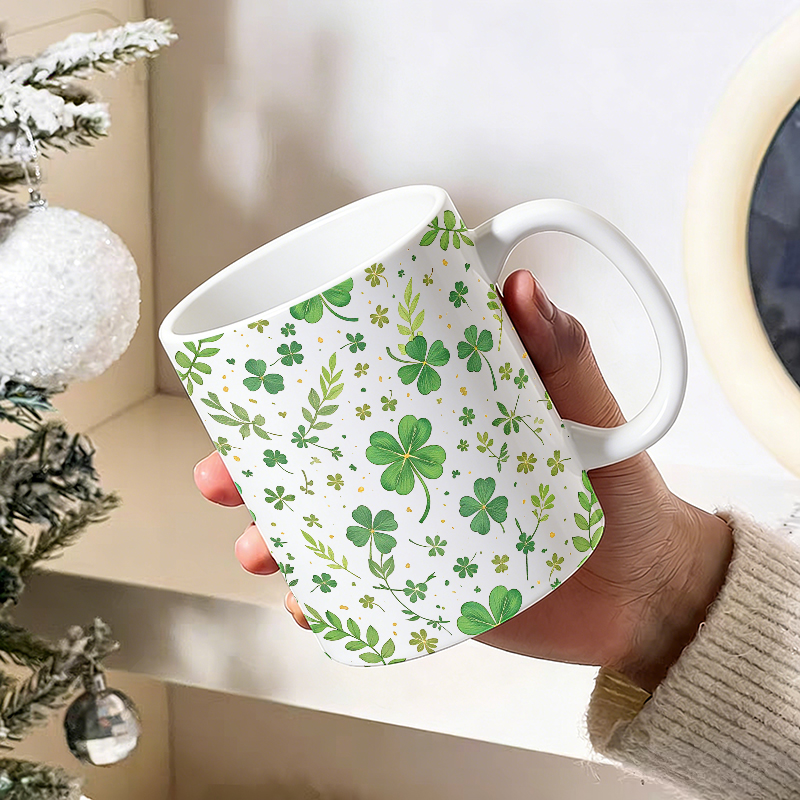 Watercolor green clover all-ov - Coffee Tea Green avis et prix
