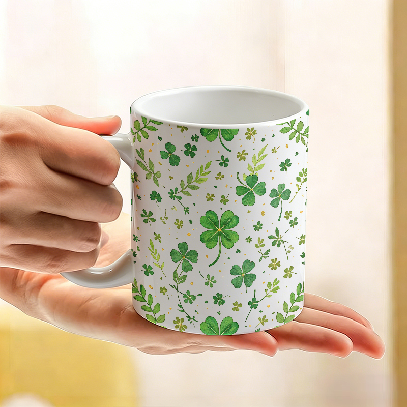 Watercolor green clover all-ov - Coffee Tea Green avis et prix