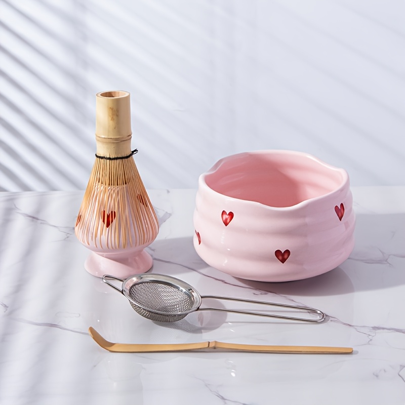 5pcs Pink Heart Decal Ceramic  - Matcha Whisk Set avis et prix