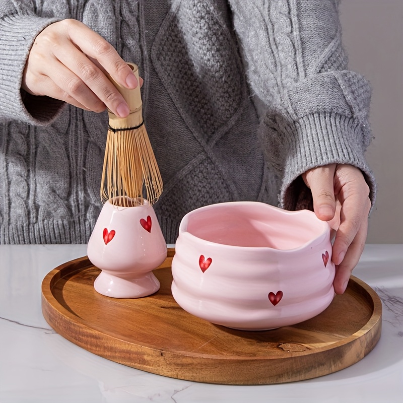5pcs Pink Heart Decal Ceramic  - Matcha Whisk Set avis et prix