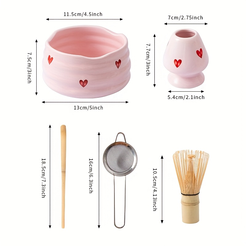5pcs Pink Heart Decal Ceramic  - Matcha Whisk Set avis et prix