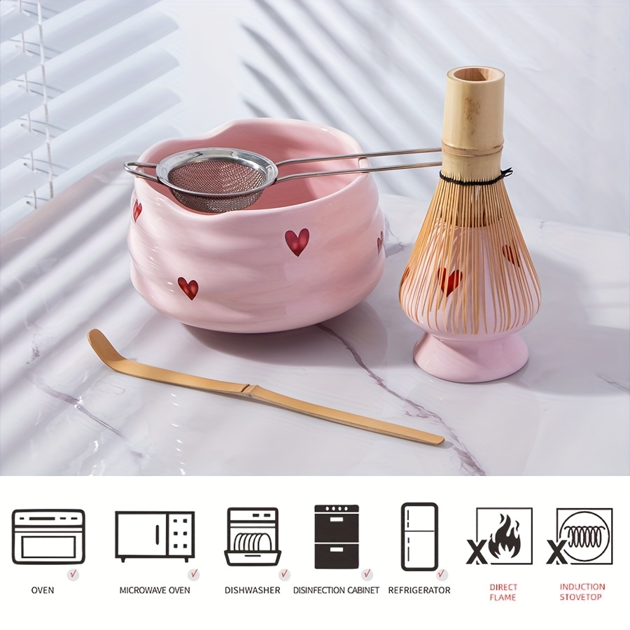 5pcs Pink Heart Decal Ceramic  - Matcha Whisk Set avis et prix