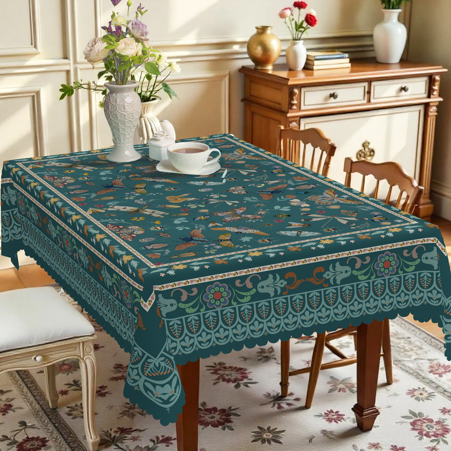 Vintage Bohemian Style Tablecl - Coffee Tea Green avis et prix