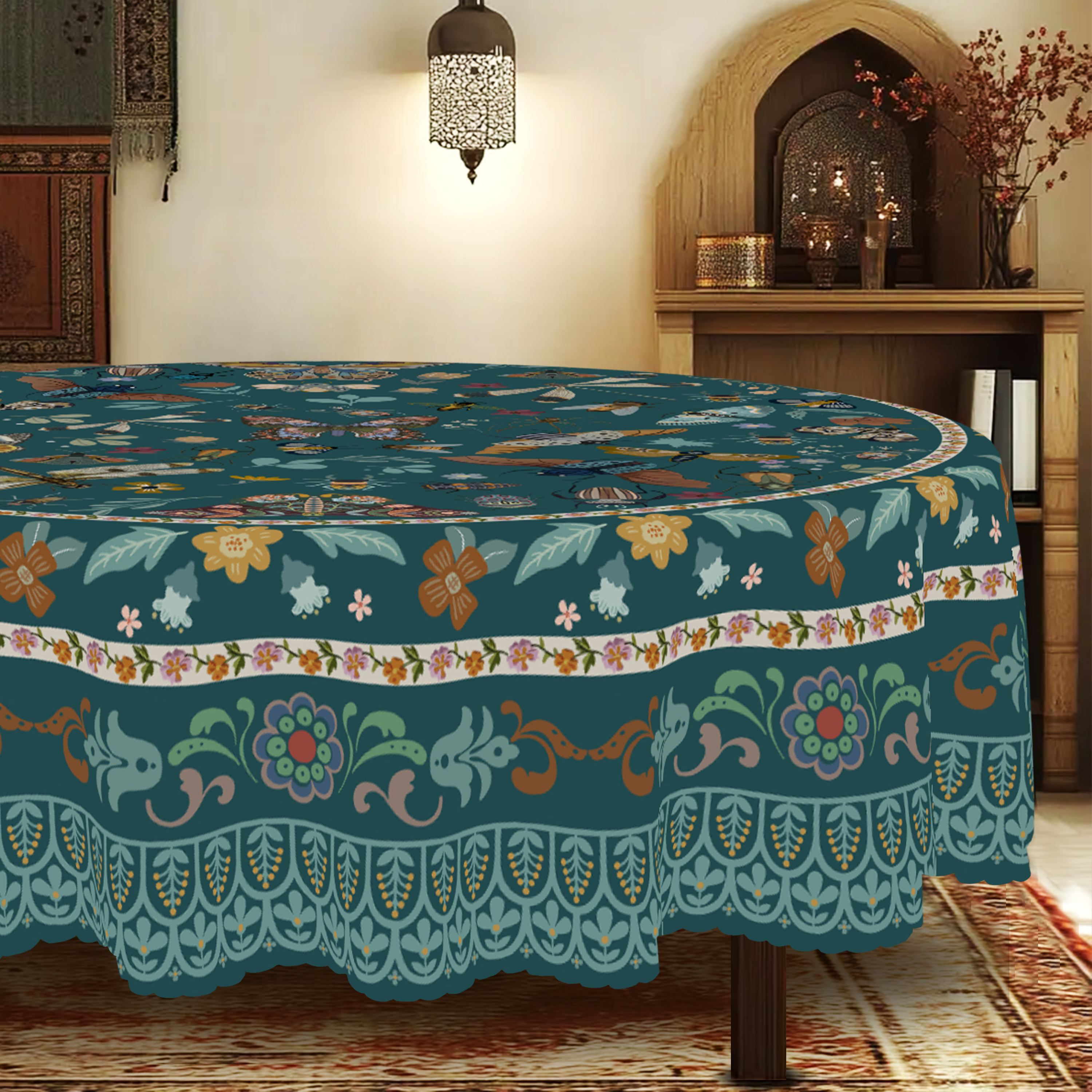 Vintage Bohemian Style Tablecl - Coffee Tea Green avis et prix